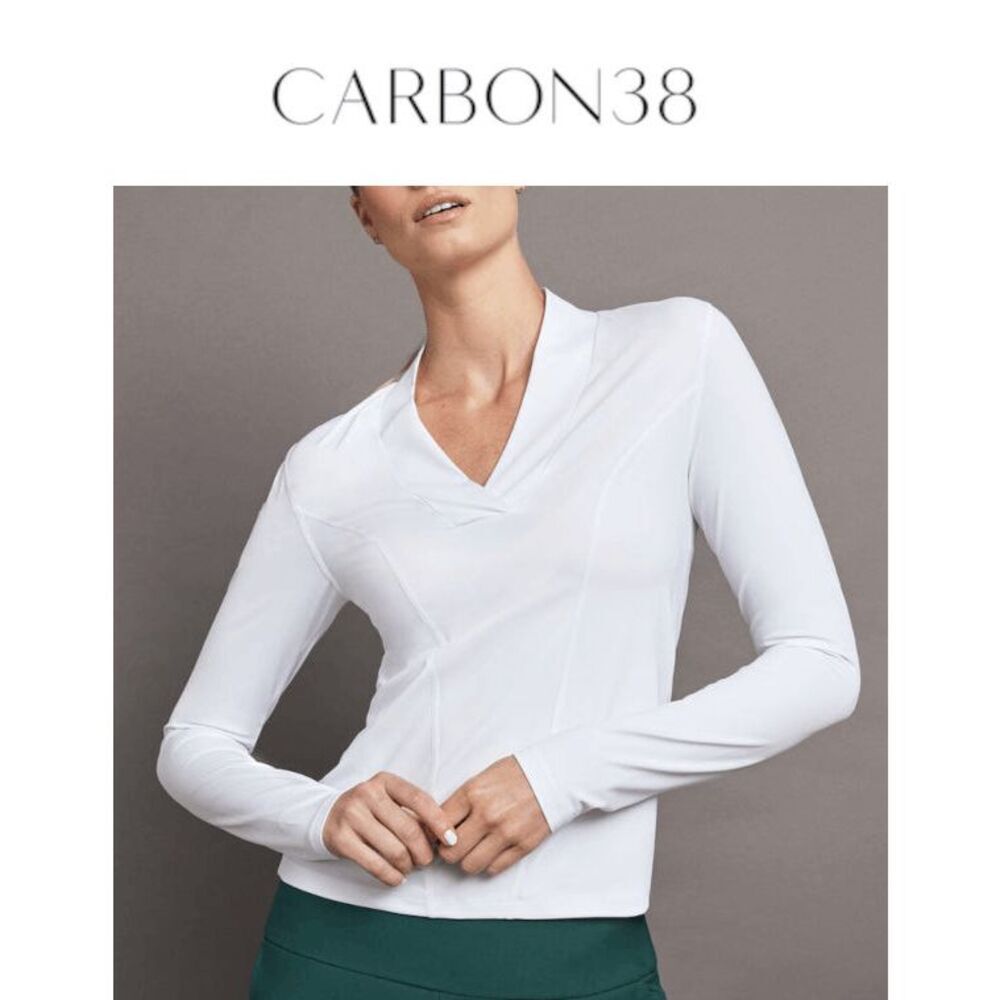 CARBON38 White Long Sleeve Wrap Neck Mesh Back Shirt NWOT SIZE S
